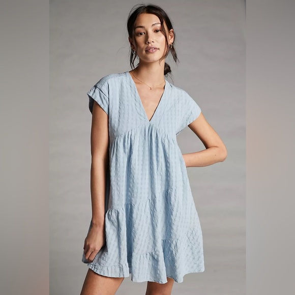 MAEVE by ANTHROPOLOGIE Juliet Tiered Tunic Dress in Sky - Picture 1 of 11